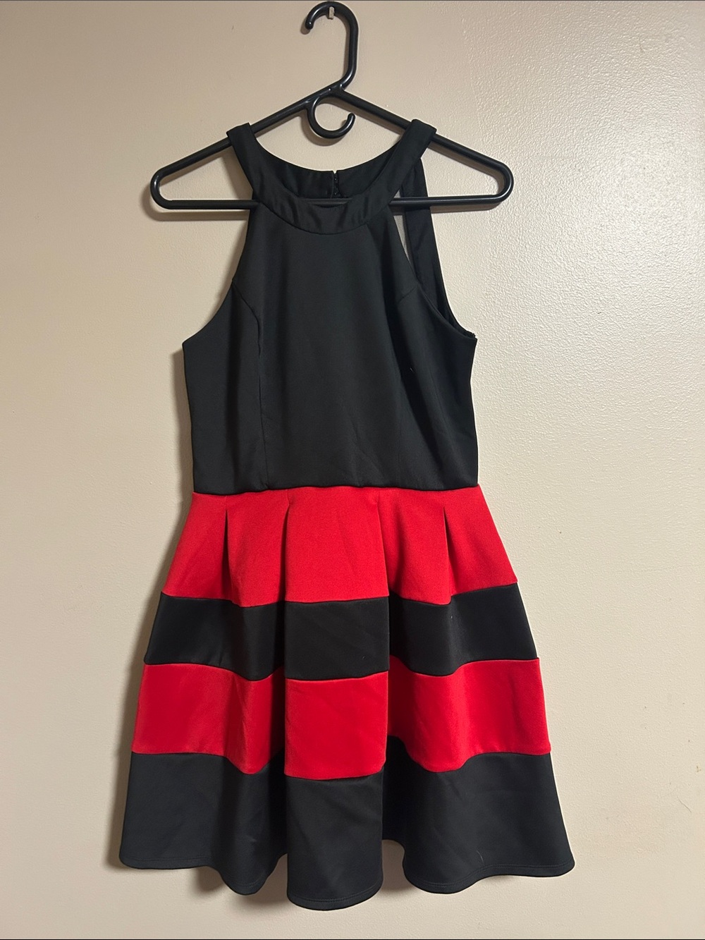 Crystal Doll Black and Red Backless Fit-and-Flare Dress